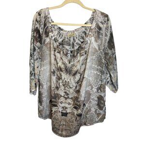 One World Blouse Women's XL Floral Peasant Top Butterfly